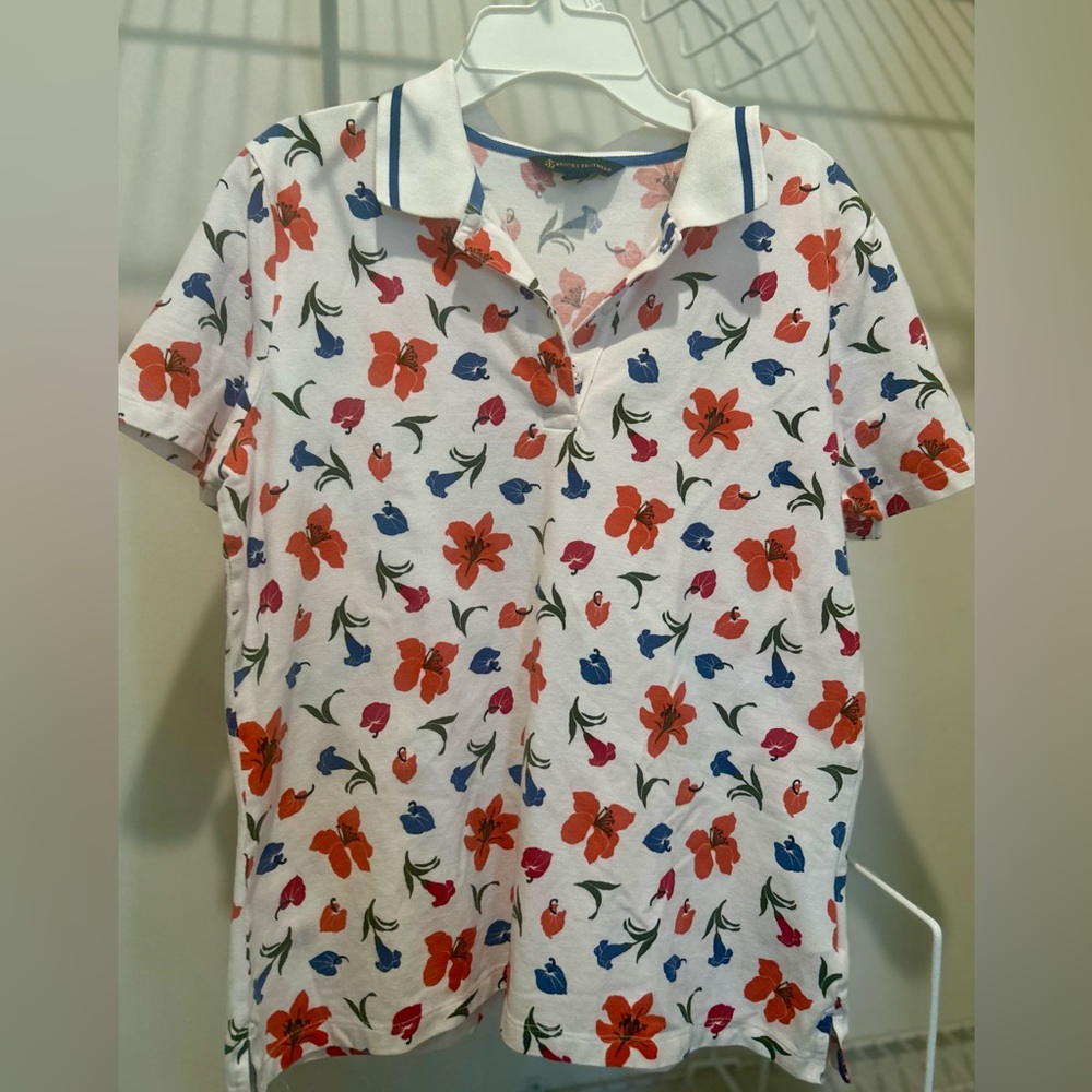 Brooks Brothers Women’s Polo, 100% cotton, floral design, Large, EUC